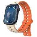 For Apple Watch Series 9 41mm Reverse Buckle Two Color Magnetic Silicone Watch Band(Starlight+Orange