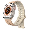 For Apple Watch Ultra 49mm Reverse Buckle Two Color Magnetic Silicone Watch Band(Milk White+Old Whit
