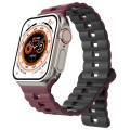 For Apple Watch Ultra 49mm Reverse Buckle Two Color Magnetic Silicone Watch Band(Wine Red+Black)