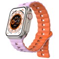 For Apple Watch Ultra 49mm Reverse Buckle Two Color Magnetic Silicone Watch Band(Purple+Orange)