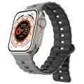 For Apple Watch Ultra 49mm Reverse Buckle Two Color Magnetic Silicone Watch Band(Grey+Black)