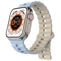For Apple Watch Ultra 49mm Reverse Buckle Two Color Magnetic Silicone Watch Band(Blue+Starlight)