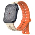 For Apple Watch Series 8 41mm Reverse Buckle Two Color Magnetic Silicone Watch Band(Starlight+Orange