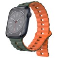 For Apple Watch Series 8 41mm Reverse Buckle Two Color Magnetic Silicone Watch Band(Olive Green+Oran