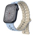 For Apple Watch Series 8 41mm Reverse Buckle Two Color Magnetic Silicone Watch Band(Blue+Starlight)