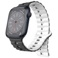 For Apple Watch Series 8 45mm Reverse Buckle Two Color Magnetic Silicone Watch Band(Black+White)