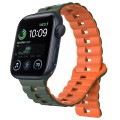 For Apple Watch SE 2022 40mm Reverse Buckle Two Color Magnetic Silicone Watch Band(Olive Green+Orang