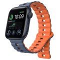 For Apple Watch SE 2022 44mm Reverse Buckle Two Color Magnetic Silicone Watch Band(Midnight Blue+Ora