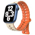 For Apple Watch Series 7 41mm Reverse Buckle Two Color Magnetic Silicone Watch Band(Starlight+Orange