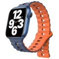 For Apple Watch Series 7 41mm Reverse Buckle Two Color Magnetic Silicone Watch Band(Midnight Blue+Or