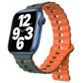For Apple Watch Series 7 41mm Reverse Buckle Two Color Magnetic Silicone Watch Band(Olive Green+Oran