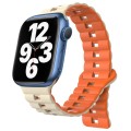 For Apple Watch Series 7 45mm Reverse Buckle Two Color Magnetic Silicone Watch Band(Starlight+Orange