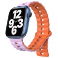 For Apple Watch Series 7 45mm Reverse Buckle Two Color Magnetic Silicone Watch Band(Purple+Orange)