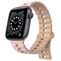 For Apple Watch 6 40mm Reverse Buckle Two Color Magnetic Silicone Watch Band(Pink+Grey)