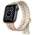 For Apple Watch Series 6 44mm Reverse Buckle Two Color Magnetic Silicone Watch Band(Milk White+Old W