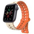 For Apple Watch Series 5 44mm Reverse Buckle Two Color Magnetic Silicone Watch Band(Starlight+Orange