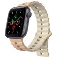 For Apple Watch Series 5 44mm Reverse Buckle Two Color Magnetic Silicone Watch Band(Milk White+Old W