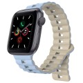 For Apple Watch Series 5 44mm Reverse Buckle Two Color Magnetic Silicone Watch Band(Blue+Starlight)