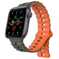 For Apple Watch Series 5 40mm Reverse Buckle Two Color Magnetic Silicone Watch Band(Olive Green+Oran