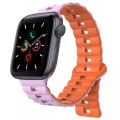 For Apple Watch Series 5 40mm Reverse Buckle Two Color Magnetic Silicone Watch Band(Purple+Orange)