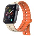 For Apple Watch Series 4 44mm Reverse Buckle Two Color Magnetic Silicone Watch Band(Starlight+Orange