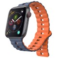 For Apple Watch Series 4 44mm Reverse Buckle Two Color Magnetic Silicone Watch Band(Midnight Blue+Or