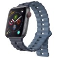 For Apple Watch Series 4 44mm Reverse Buckle Two Color Magnetic Silicone Watch Band(Dark Blue+Light