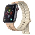 For Apple Watch Series 4 44mm Reverse Buckle Two Color Magnetic Silicone Watch Band(Milk White+Old W