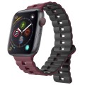 For Apple Watch Series 4 44mm Reverse Buckle Two Color Magnetic Silicone Watch Band(Wine Red+Black)