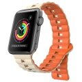 For Apple Watch Series 3 38mm Reverse Buckle Two Color Magnetic Silicone Watch Band(Starlight+Orange