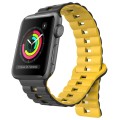 For Apple Watch Series 3 38mm Reverse Buckle Two Color Magnetic Silicone Watch Band(Black+Yellow)