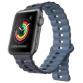 For Apple Watch Series 3 38mm Reverse Buckle Two Color Magnetic Silicone Watch Band(Dark Blue+Light