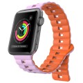 For Apple Watch 42mm Reverse Buckle Two Color Magnetic Silicone Watch Band(Purple+Orange)