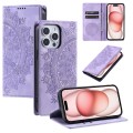 For iPhone 15 Pro Totem Embossed Magnetic Leather Phone Case(Purple)