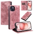 For iPhone 15 Plus Totem Embossed Magnetic Leather Phone Case(Rose Gold)