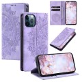 For iPhone 12 / 12 Pro Totem Embossed Magnetic Leather Phone Case(Purple)