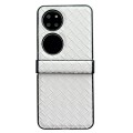 For Huawei P50 Three-piece Set Woven Texture Folding PU Phone Case(White)