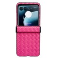 For Motorola Razr 40 Ultra Three-piece Set Woven Texture Folding PU Phone Case(Rose Red)
