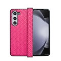 For Samsung Galaxy Z Fold5 Three-piece Set Woven Texture Folding PU Phone Case(Rose Red)