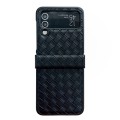 For Samsung Galaxy Z Flip3 Three-piece Set Woven Texture Folding PU Phone Case(Black)