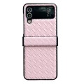 For Samsung Galaxy Z Flip3 Three-piece Set Woven Texture Folding PU Phone Case(Pink)