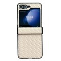 For Samsung Galaxy Z Flip5 Three-piece Set Woven Texture Folding PU Phone Case(Gold)