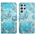 For Samsung Galaxy S24 Ultra 5G Oil Embossed 3D Drawing Leather Phone Case(Blue Butterflies)