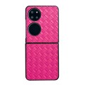 For Huawei P50 Woven Texture Folding PU Phone Case(Rose Red)