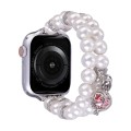 For Apple Watch SE 2023 44mm Beaded Dual Row Pearl Bracelet Watch Band(White)