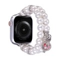 For Apple Watch Ultra 49mm Beaded Dual Row Pearl Bracelet Watch Band(White)