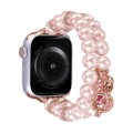 For Apple Watch SE 40mm Beaded Dual Row Pearl Bracelet Watch Band(Pink)