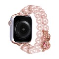 For Apple Watch Series 6 44mm Beaded Dual Row Pearl Bracelet Watch Band(Pink)