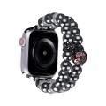 For Apple Watch Series 6 44mm Beaded Dual Row Pearl Bracelet Watch Band(Black)