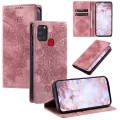 For Samsung Galaxy A21s Totem Embossed Magnetic Leather Phone Case(Rose Gold)